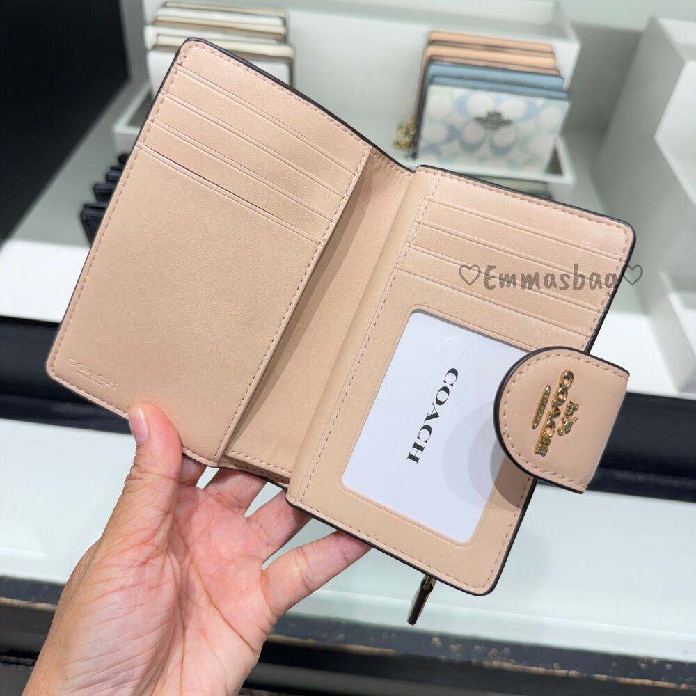 Coach Medium Corner Zip Wallet In Pretty Signature Canvas CEC31 Gold/Chalk/Pink - Picture 4 of 7
